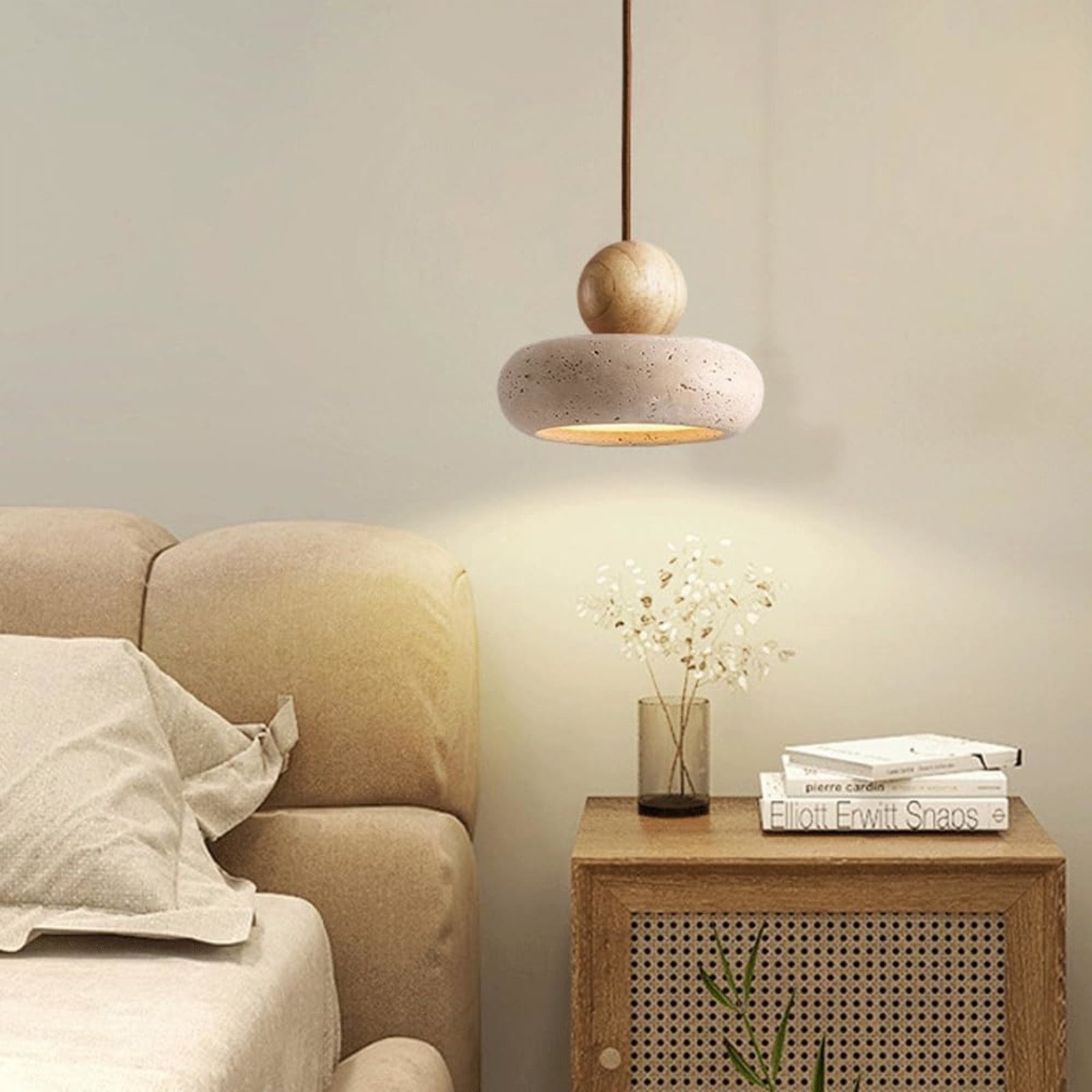 Pendelleuchte Holz Beton Optik warmweißes LED Licht Ø15cm – Bild 9