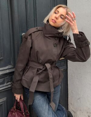 Damen Trenchcoat mit Gürtel vielseitig Übergangsjacke