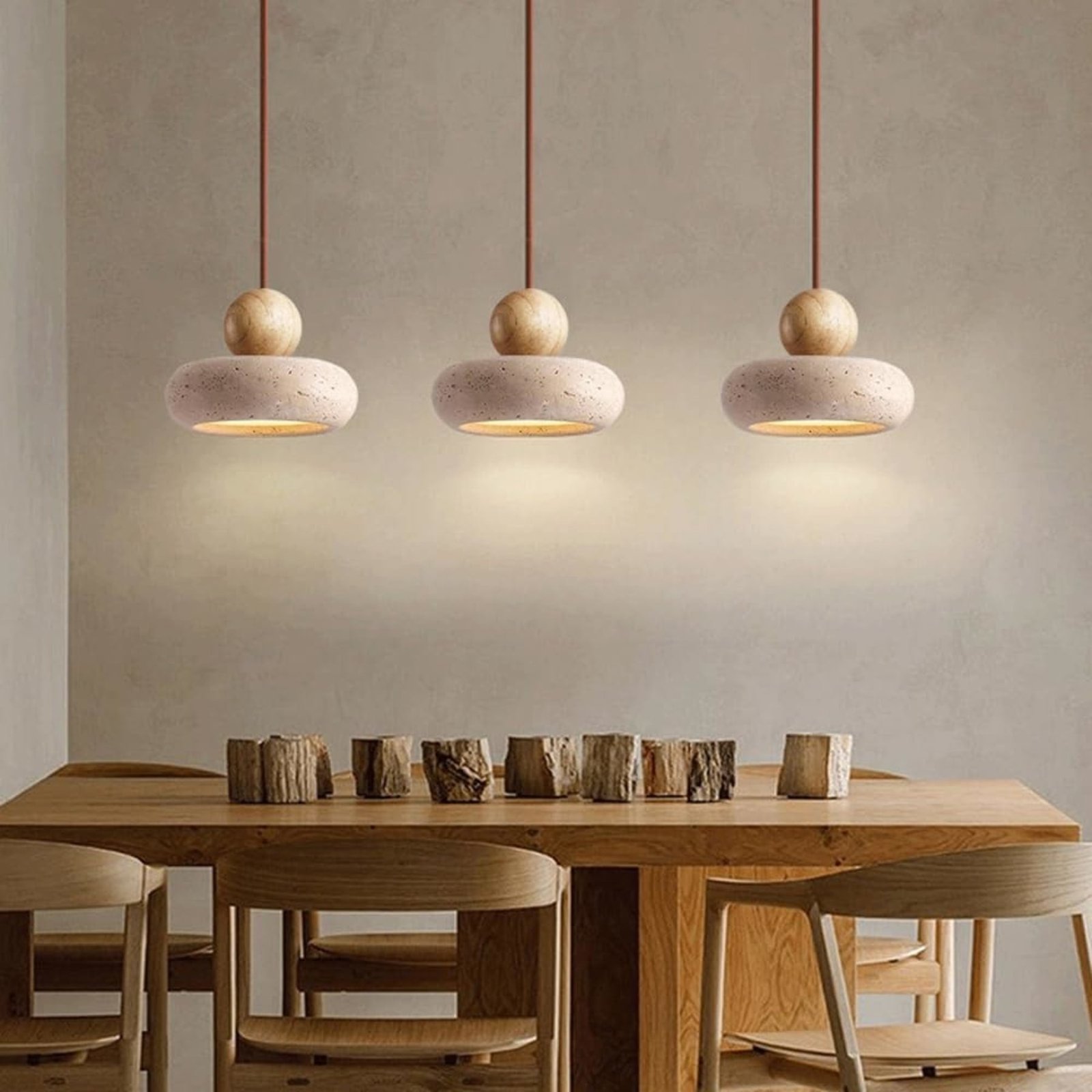 Pendelleuchte Holz Beton Optik warmweißes LED Licht Ø15cm – Bild 10