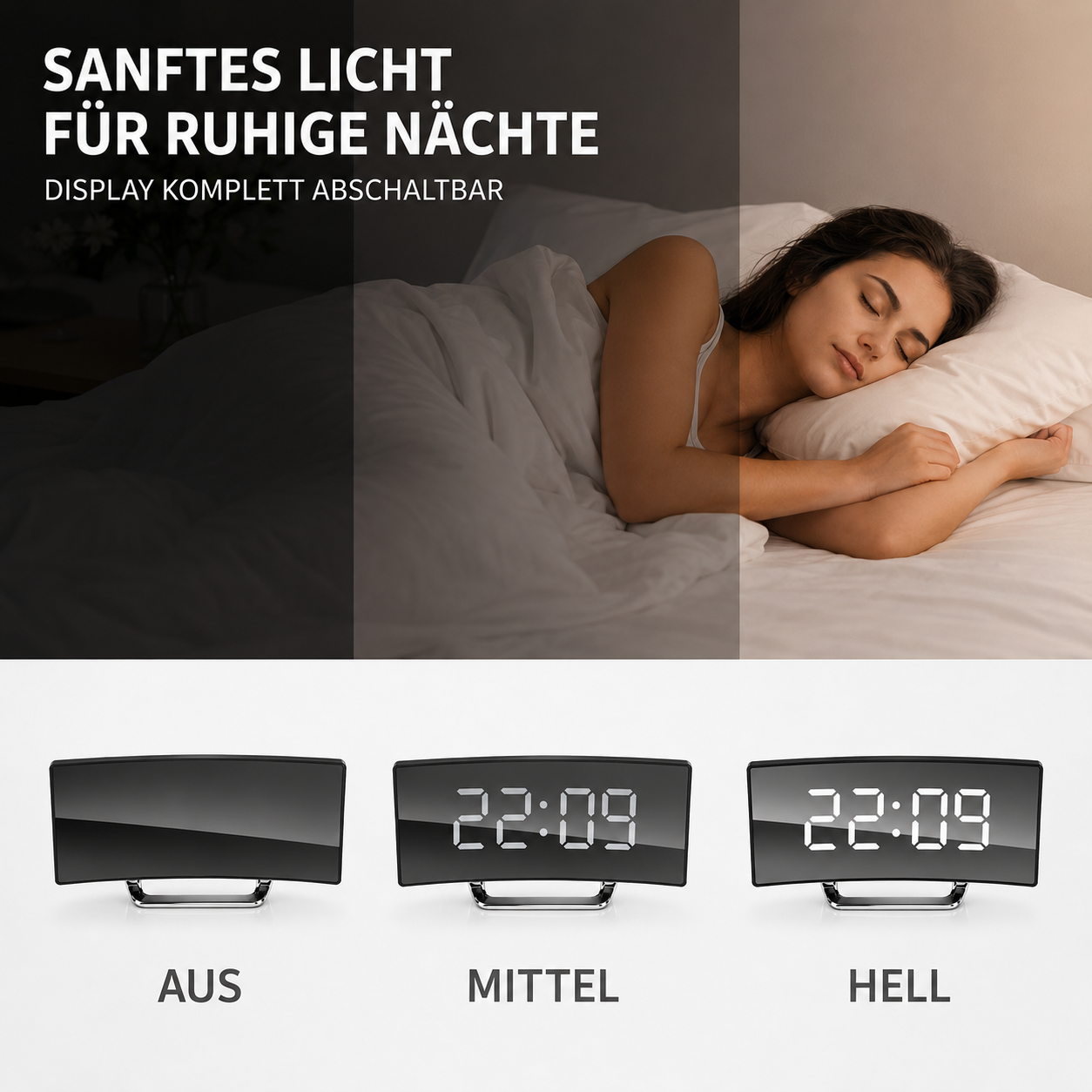 Digitaler Wecker mit Umgebungslichtsensor & gebogenem Display – Bild 8