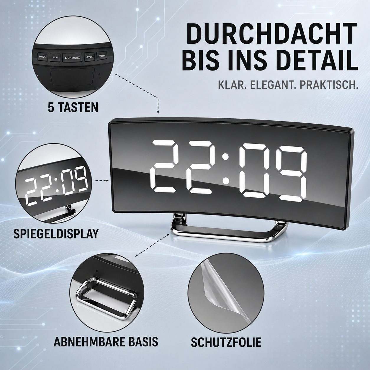 Digitaler Wecker mit Umgebungslichtsensor & gebogenem Display – Bild 6