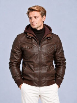 Herren Bikerjacke Kunstleder strukturierte Silhouette
