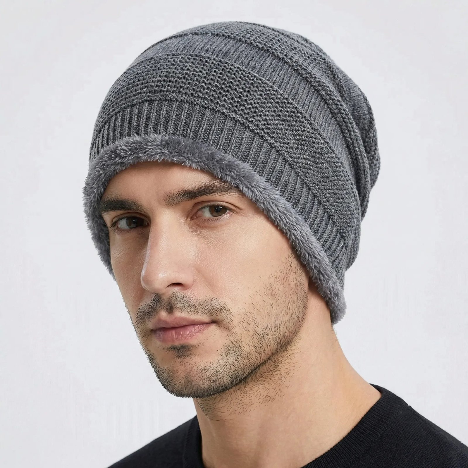 Strickmütze Unisex weich gefüttert Slouchy-Stil Winter – Bild 2