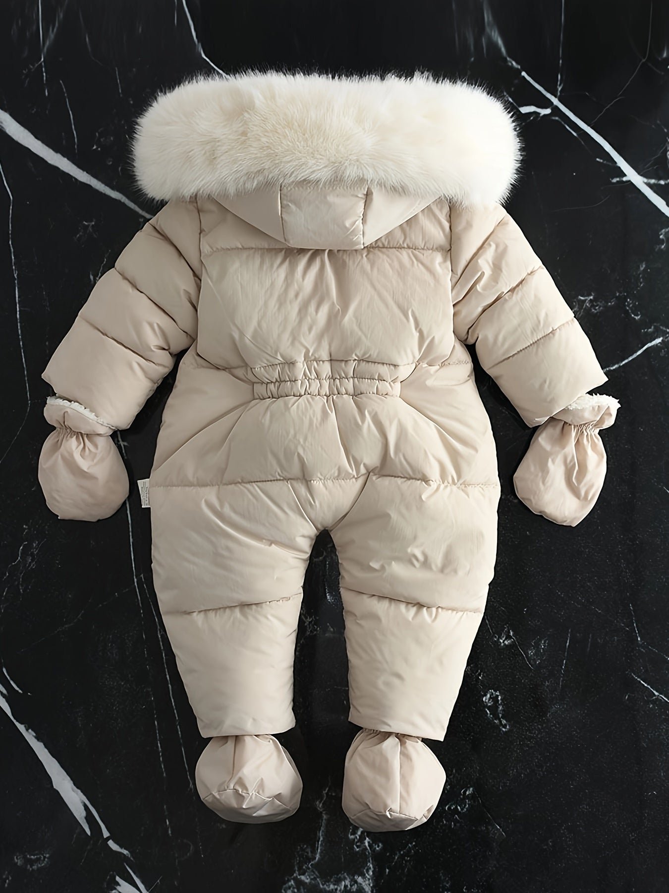 Baby Schneeanzug mit Kunstfellkapuze & Handwärmern – Bild 5