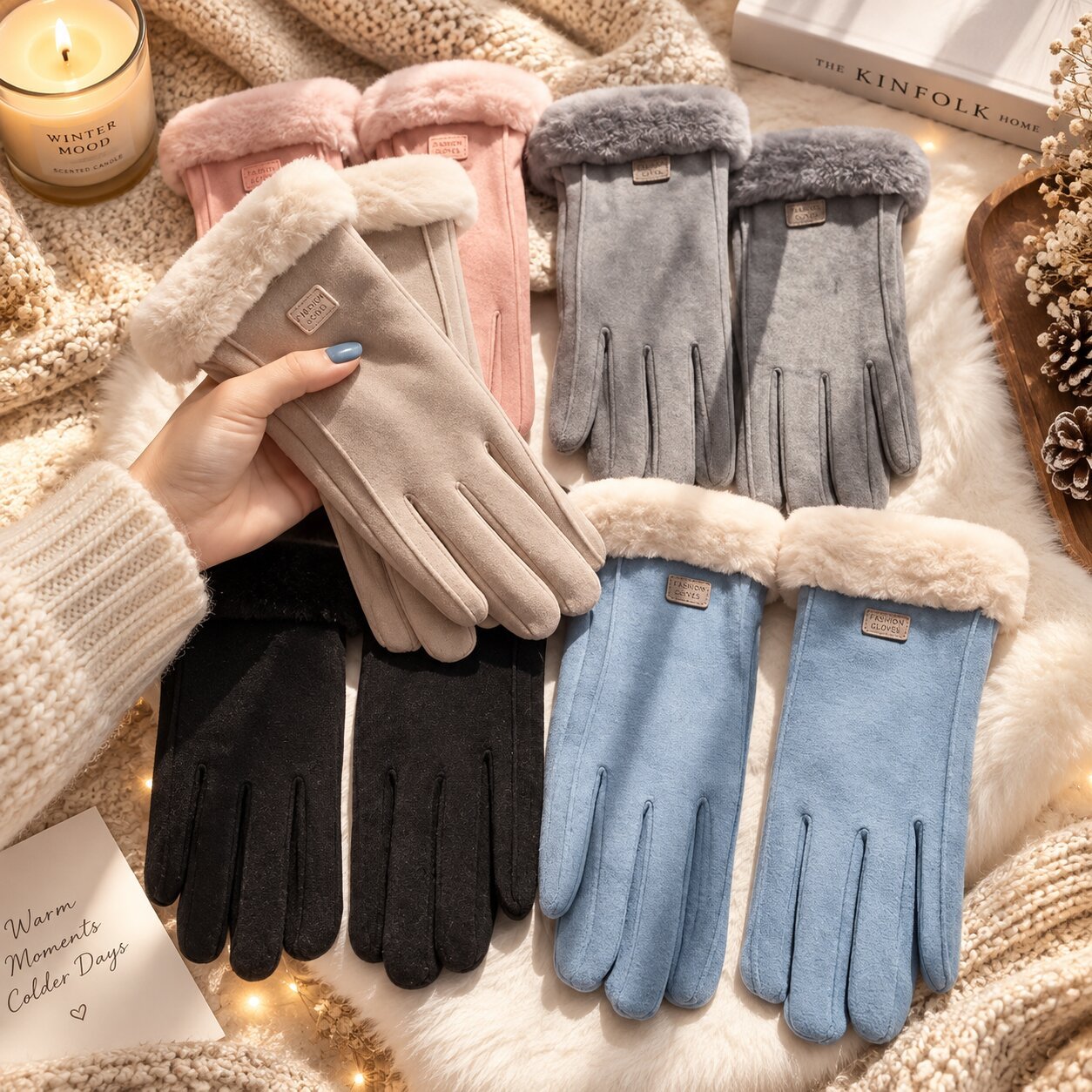 Lammfell Handschuhe Damen Touchscreen Rutschfest