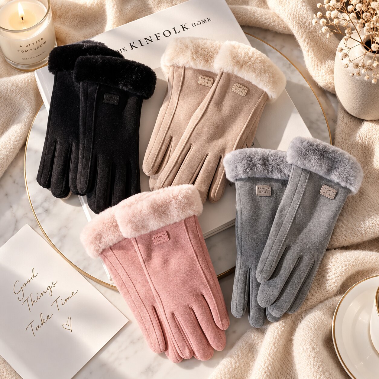 Lammfell Handschuhe Damen Touchscreen Rutschfest – Bild 6