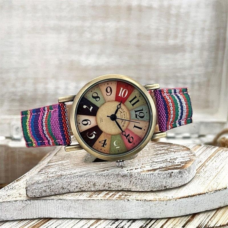 Uhr für Frauen mit Regenbogenmuster und geflochtenem PU-Lederarmband – Bild 3
