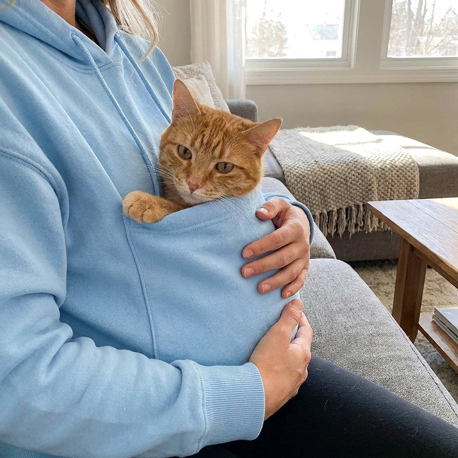 Katzen Hoodie Unisex mit geräumiger Haustiertasche Herbst Winter – Bild 7