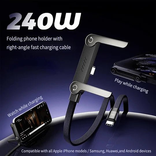 Câble USB-C 240W | Support Téléphone 90° | Nylon Tressé 1,5m – Bild 2