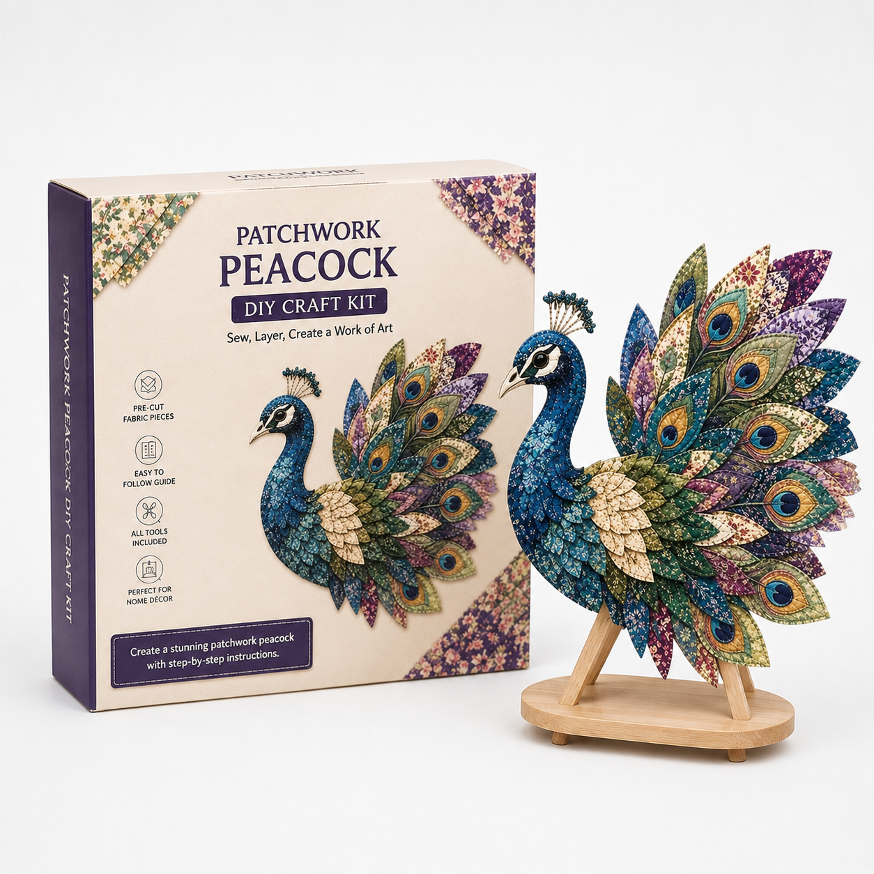 Bastelset Kolibri 3D Patchwork Stoffvogel mit Ständer – Bild 8