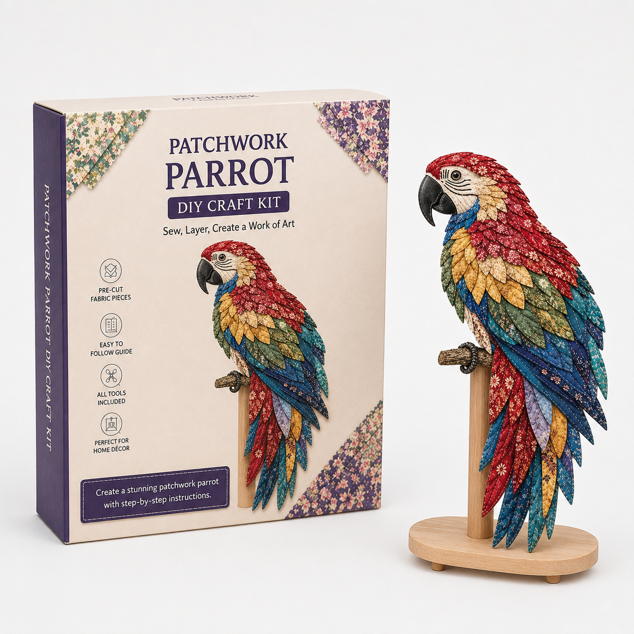 Bastelset Kolibri 3D Patchwork Stoffvogel mit Ständer – Bild 9