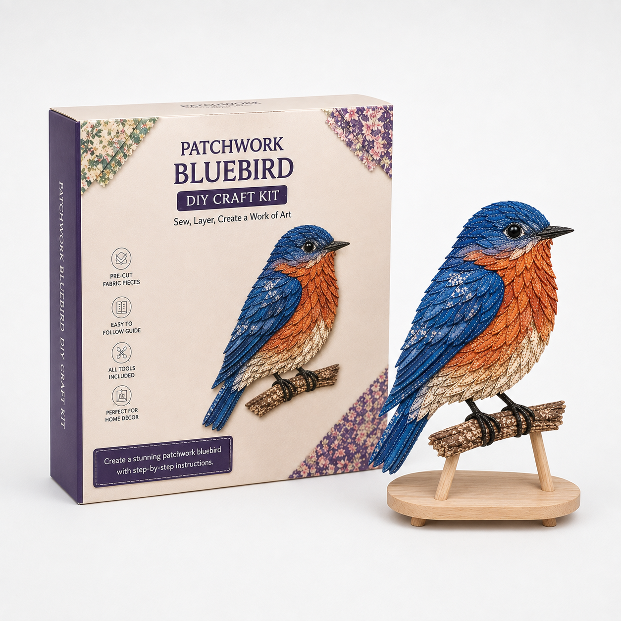 Bastelset Kolibri 3D Patchwork Stoffvogel mit Ständer – Bild 10