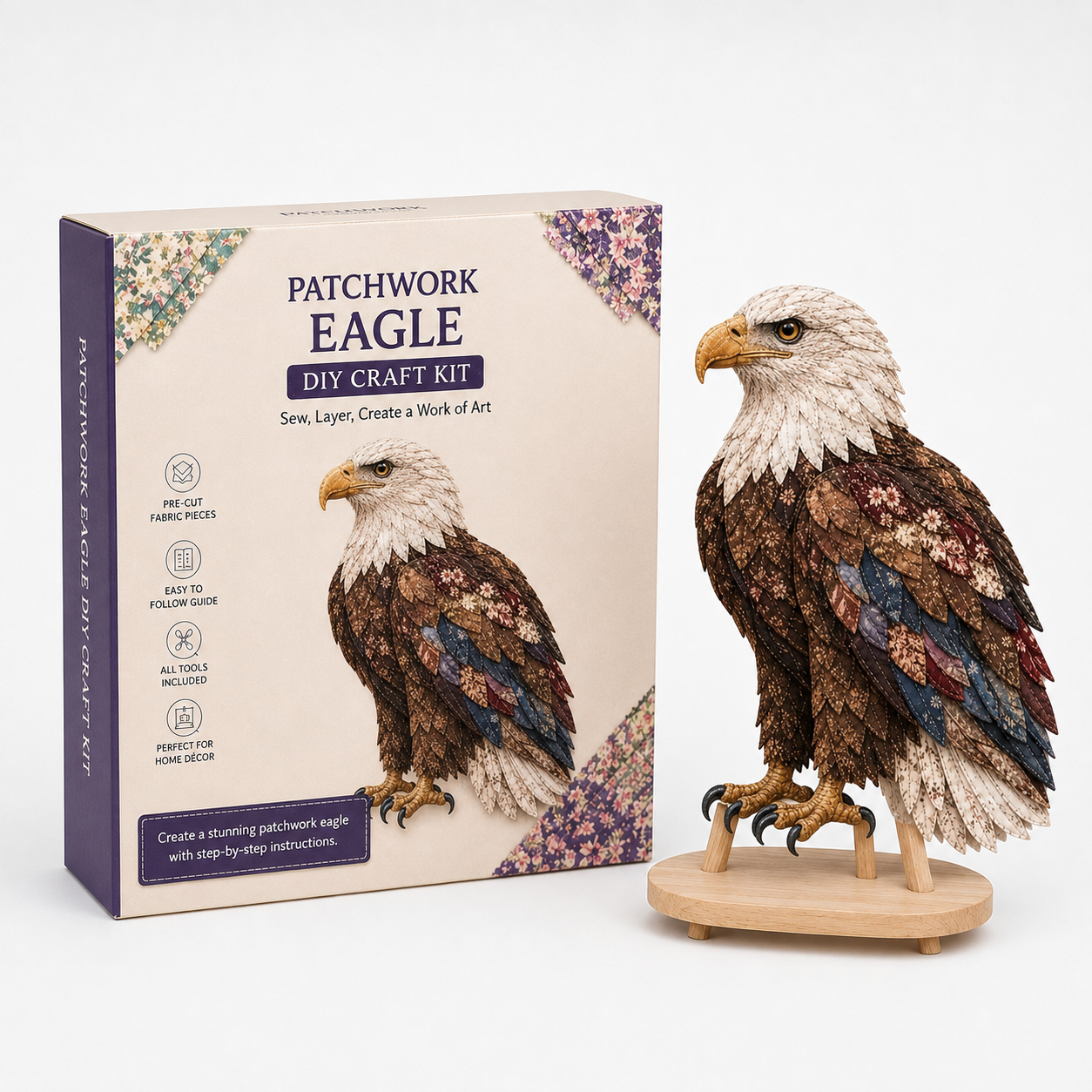 Bastelset Kolibri 3D Patchwork Stoffvogel mit Ständer – Bild 11