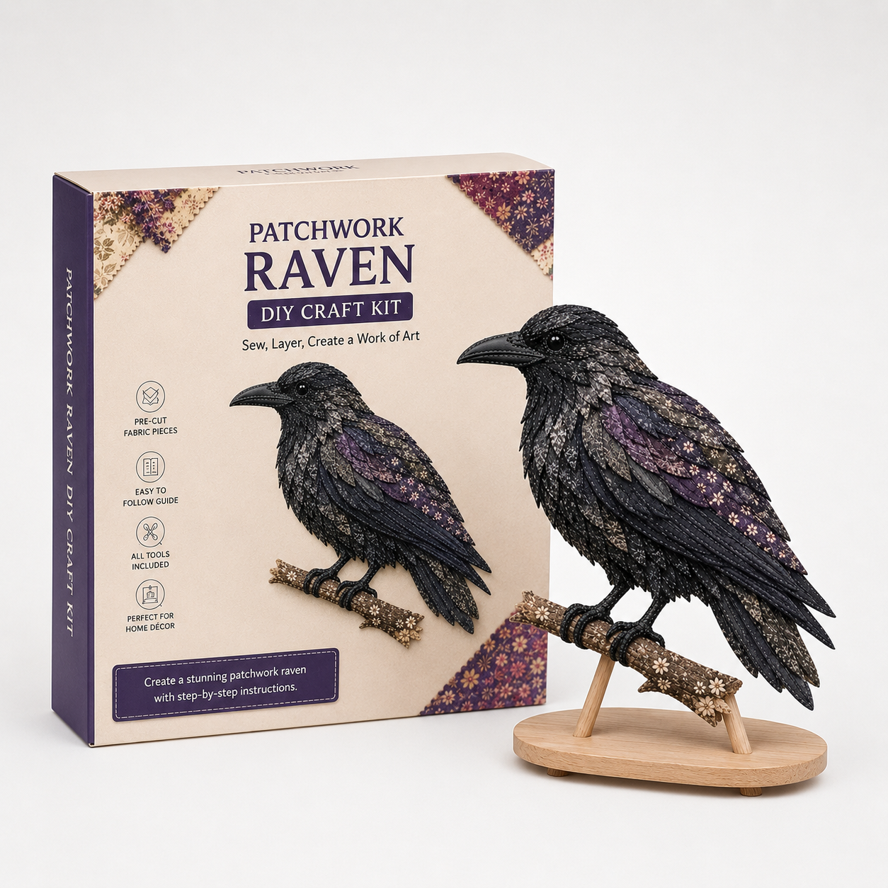 Bastelset Kolibri 3D Patchwork Stoffvogel mit Ständer – Bild 12