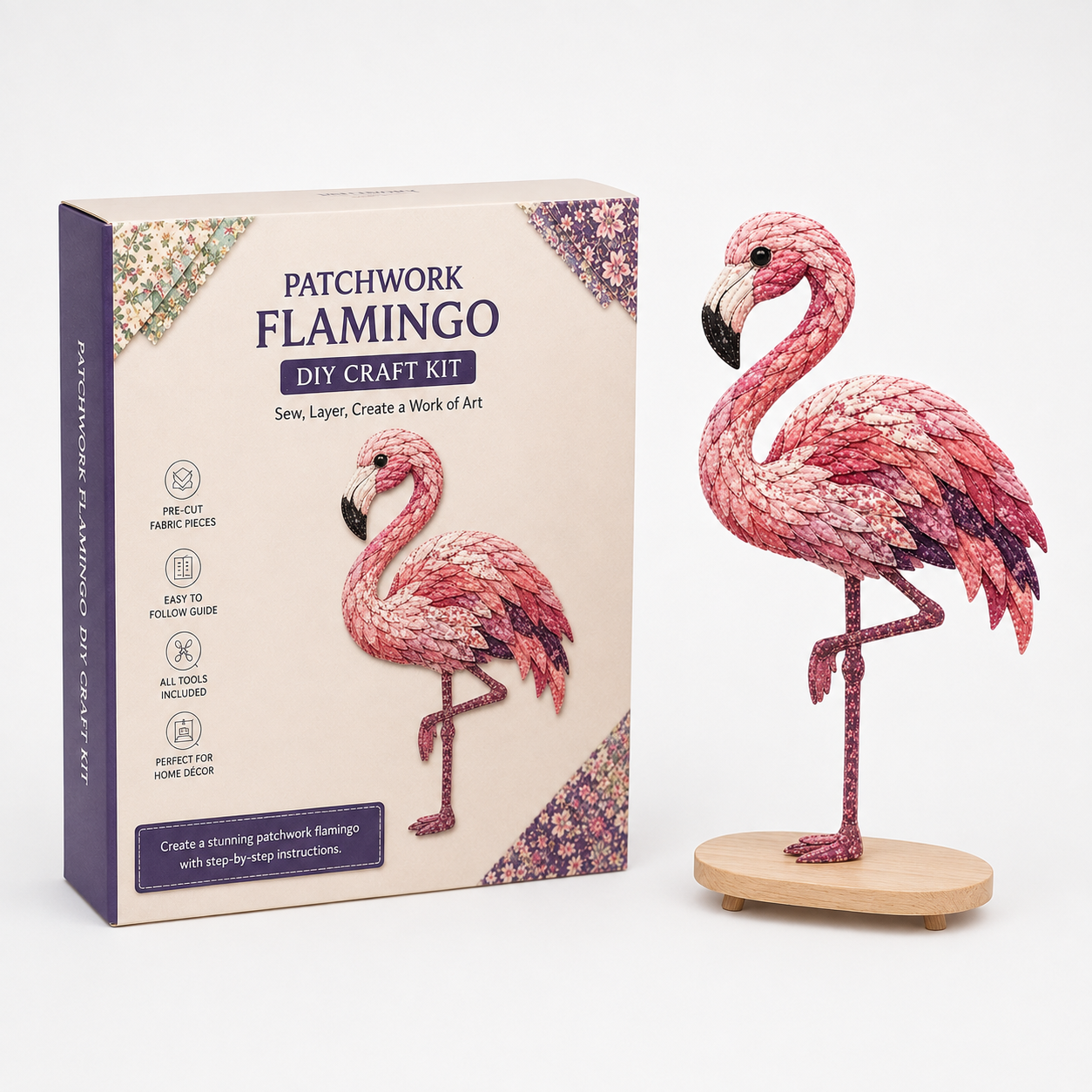 Bastelset Kolibri 3D Patchwork Stoffvogel mit Ständer – Bild 13