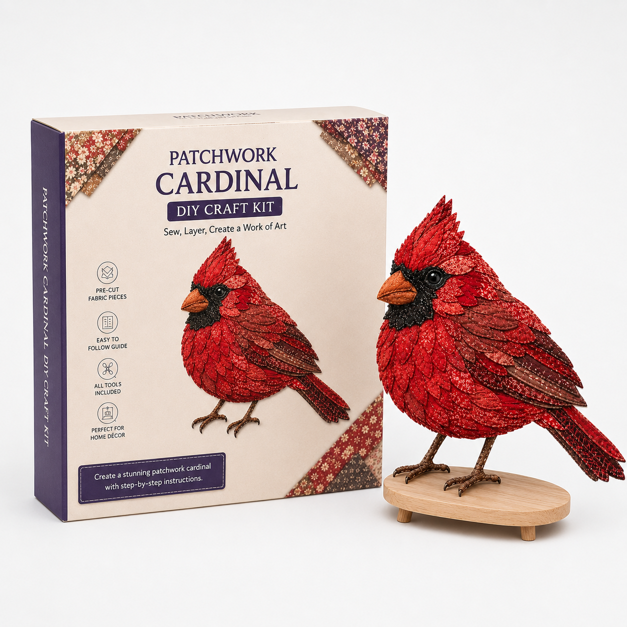 Bastelset Kolibri 3D Patchwork Stoffvogel mit Ständer – Bild 14