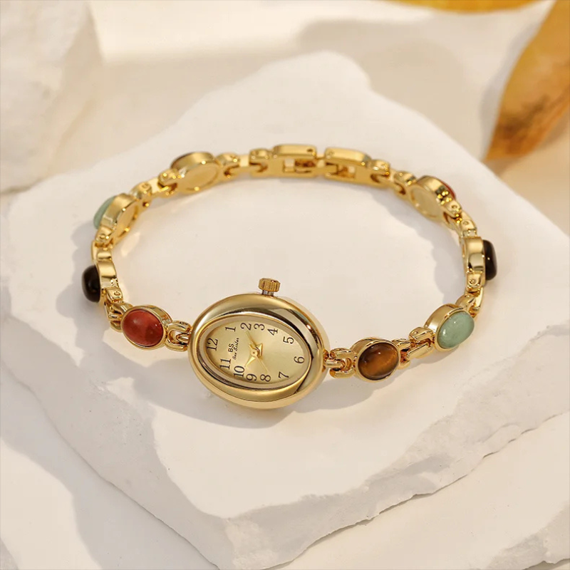 Damen Uhr mit Cabochons Mehrfarbiges Armband – Bild 4