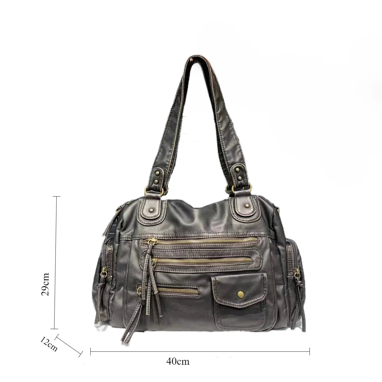 Handtasche Damen veganes Leder Reißverschlusstaschen – Bild 10