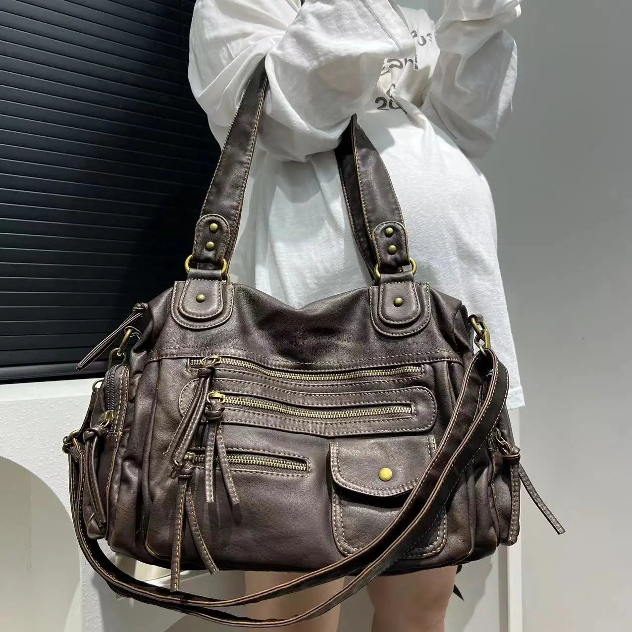 Handtasche Damen veganes Leder Reißverschlusstaschen – Bild 3