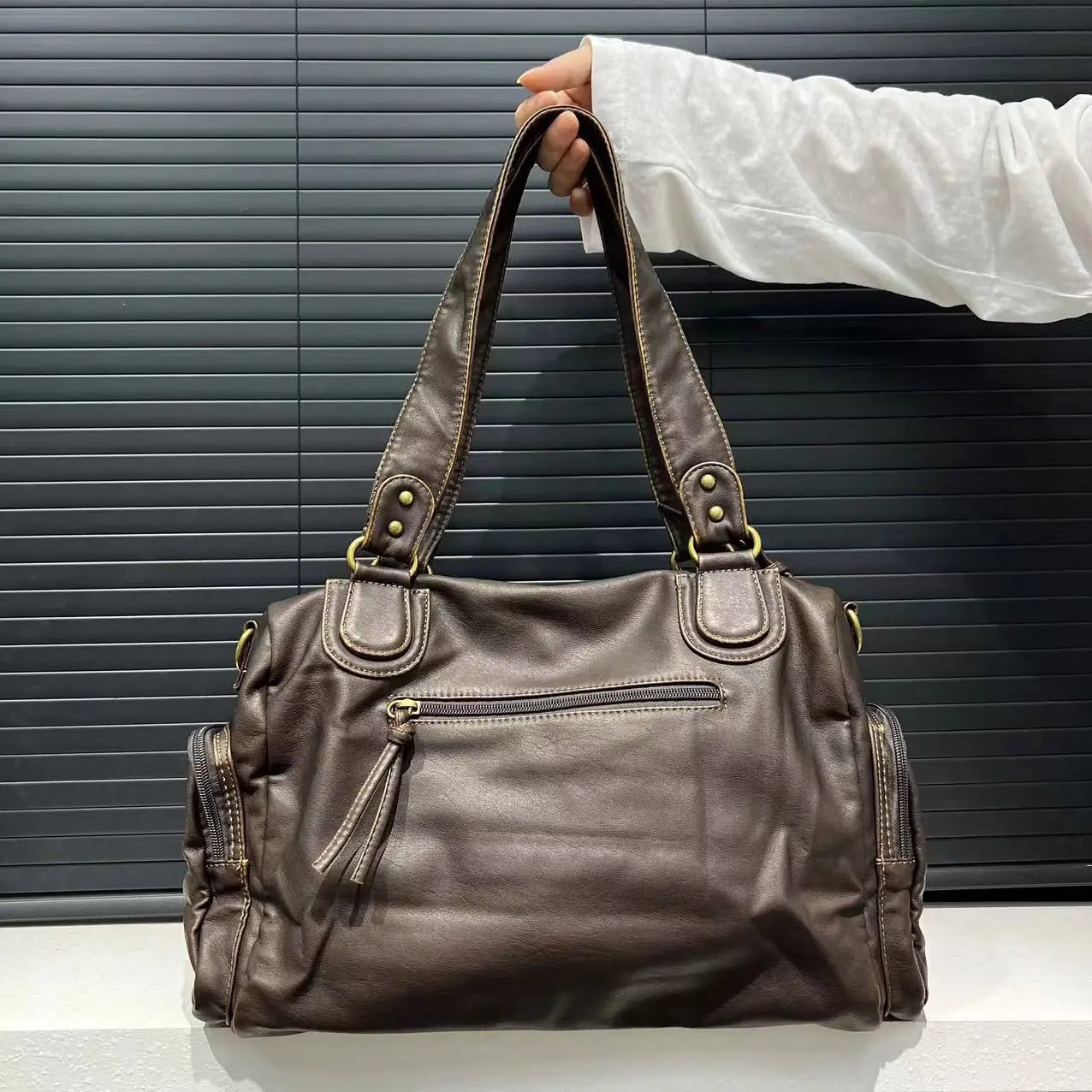 Handtasche Damen veganes Leder Reißverschlusstaschen – Bild 6