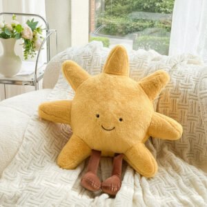Coussin Peluche Soleil Lune Détails Brodés