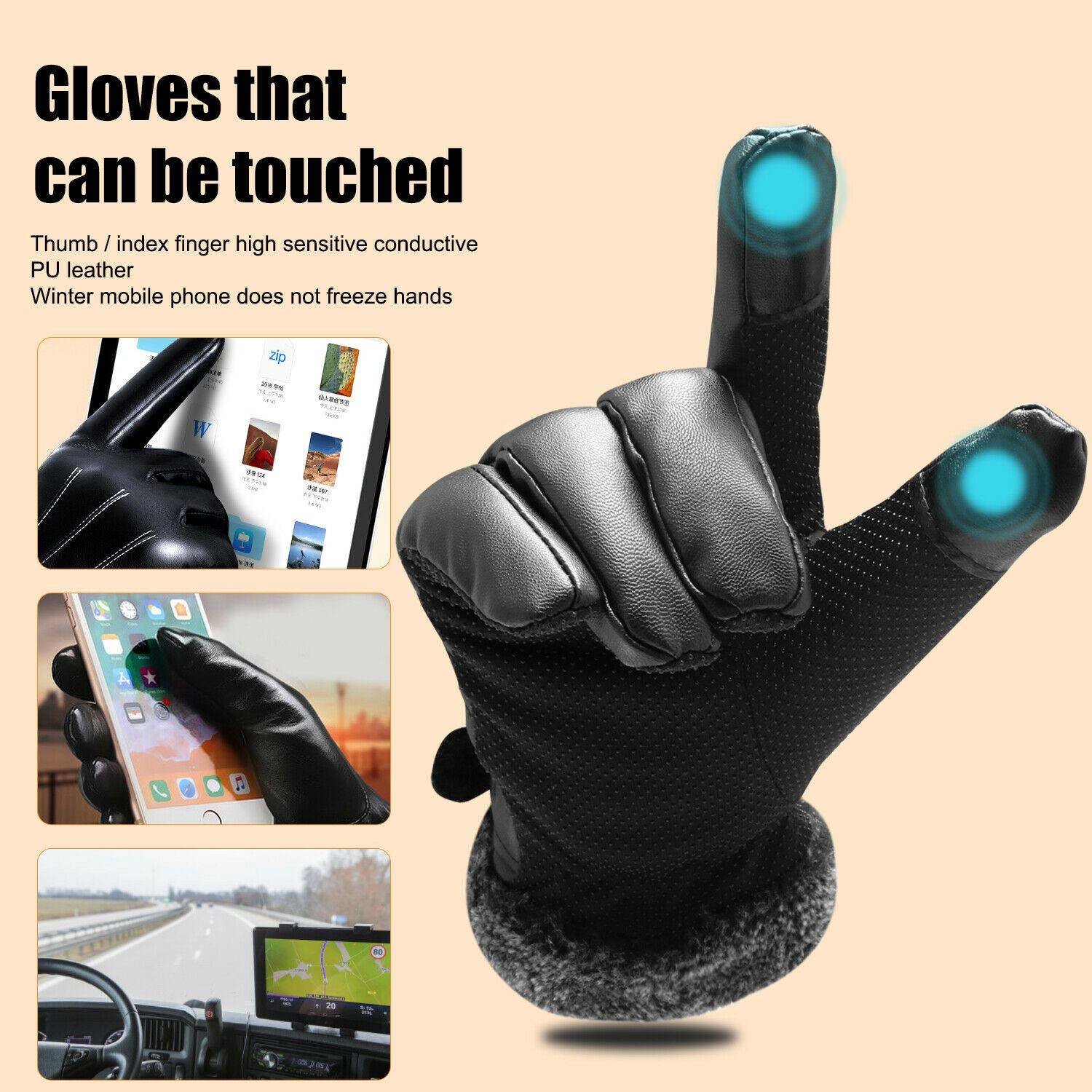 Skihandschuhe Leder -30°C winddicht Samtfutter Touchscreen – Bild 7