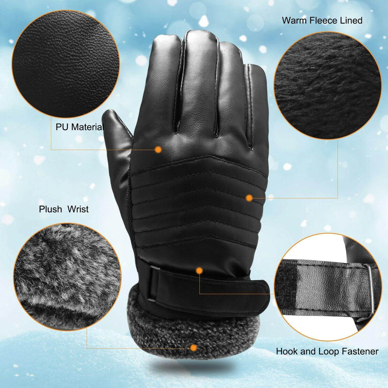 Skihandschuhe Leder -30°C winddicht Samtfutter Touchscreen – Bild 3