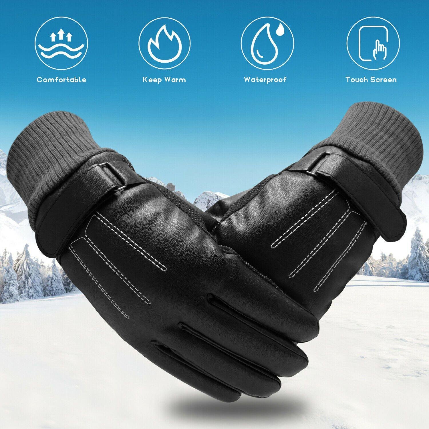 Skihandschuhe Leder -30°C winddicht Samtfutter Touchscreen – Bild 2