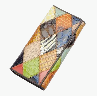 Bunte Damen Geldbörse Leder Patchwork mit Handschlaufe