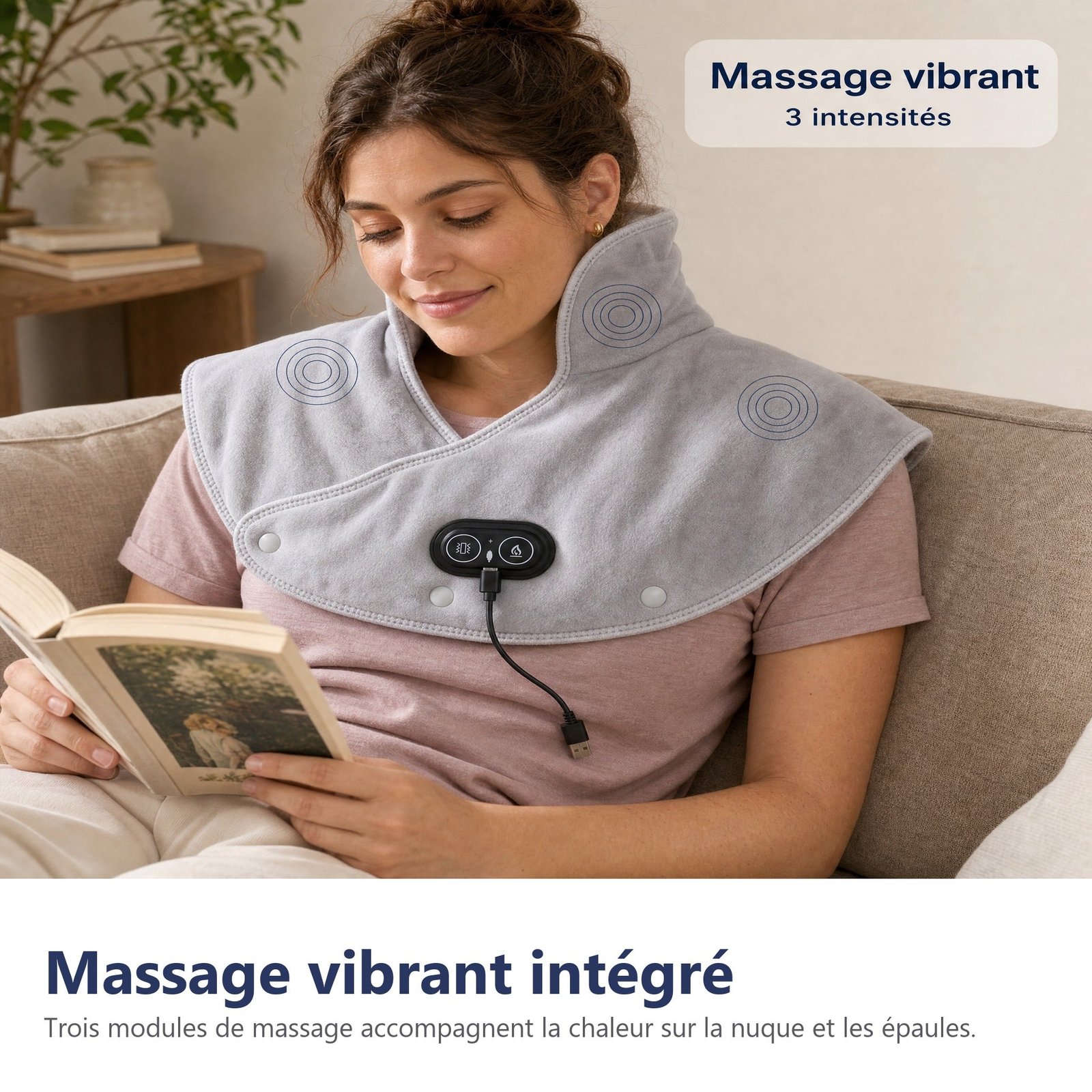 Heizschal Nacken Schulter USB-C Samt 3 Heizstufen Massage – Bild 4