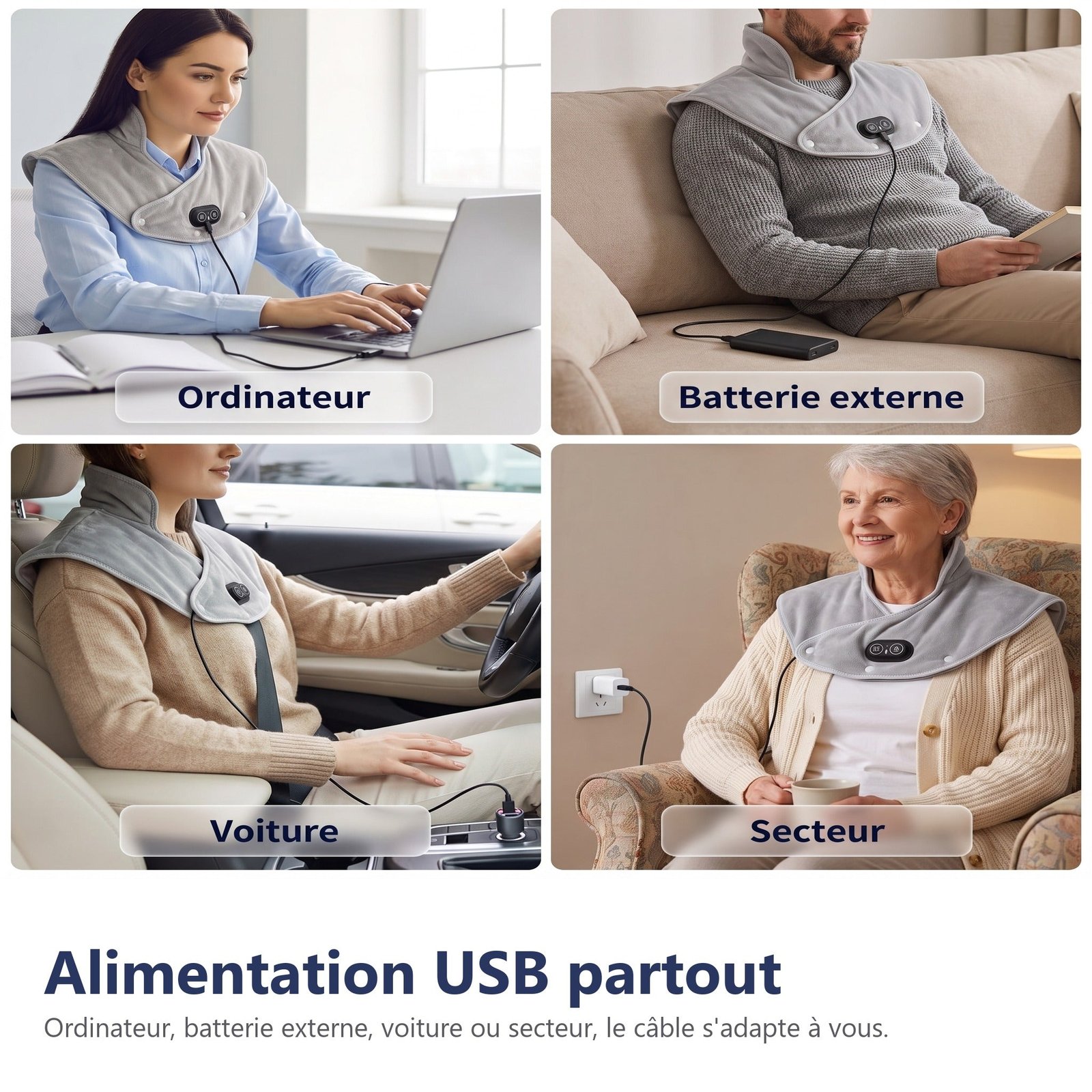 Heizschal Nacken Schulter USB-C Samt 3 Heizstufen Massage – Bild 5