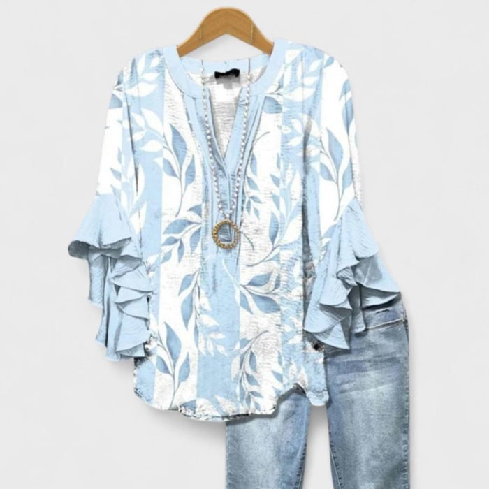 Bluse-Damen-Volantarmel-schmeichelnder-V-Ausschnitt-2